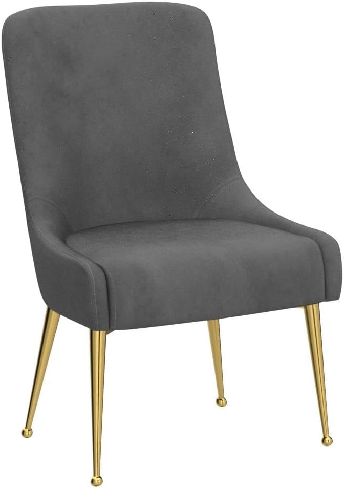 Meridian Furniture Owen Collection Modern | Contemporary Velvet Upholstered Dining Chair with Polished Gold Metal Legs, Set of 2, 24" W x 21" D x 34.5" H, Grey - LeafyLoom