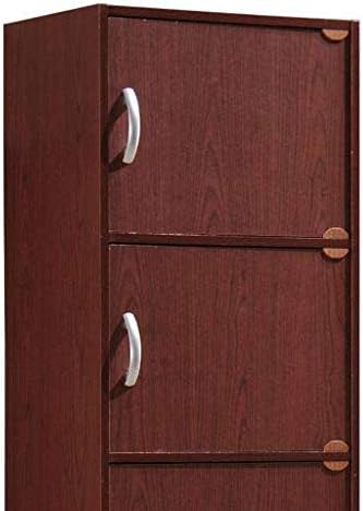 HODEDAH 5 Door Bookcase Cabinet, Mahogany - LeafyLoom