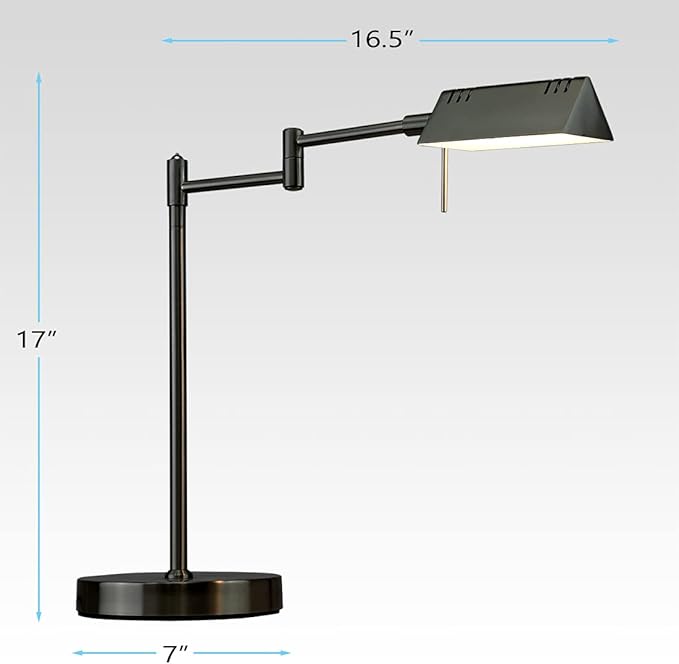 O'Bright LED Pharmacy Table Lamp, Full Range Dimming, 12W LED, 360 Degree Swing Arms, Desk, Reading, Craft, Work Lamp, ETL Tested, Black - LeafyLoom