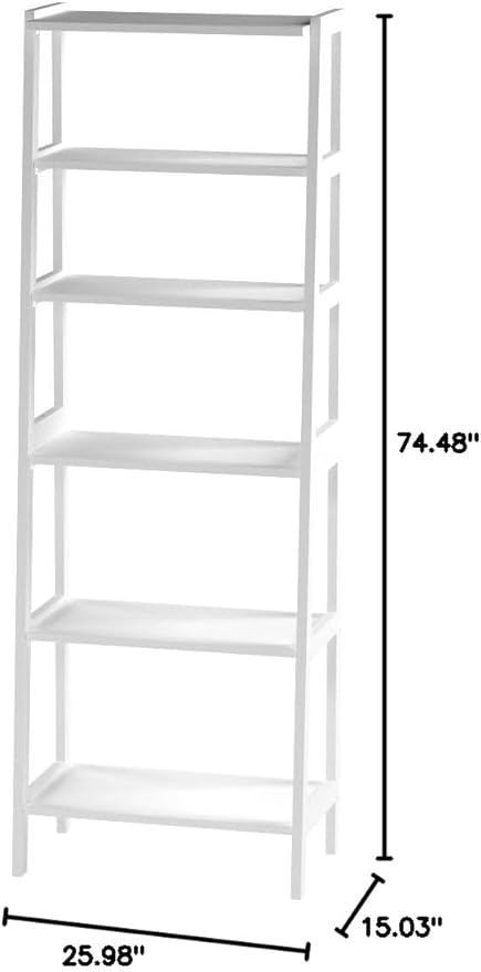 Amazon Basics Rubberwood 5 Shelf Ladder Bookcase, White, 15.03" D x 25.98" W x 74.48" H - LeafyLoom