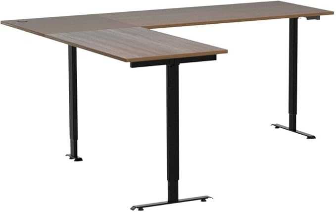 FEZIBO Triple Motor L-Shaped Electric Standing Desk, 75 Inches Height Adjustable Stand up Corner Desk, Sit Stand Workstation with Splice Board, Black Frame/Black Walnut Top - LeafyLoom