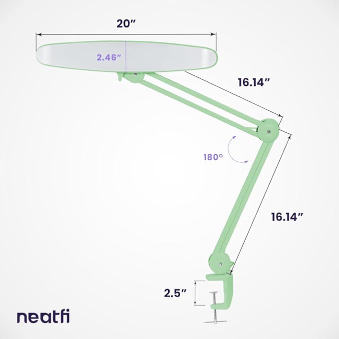 Neatfi XL 2,200 Lumens LED Task Lamp, 24W Super Bright Desk Lamp, 117 Pcs SMD LED, 4 Level Brightness, Dimmable, Task LED Light for Home, Office, Workbench (Non-CCT, Midnight Green) - LeafyLoom