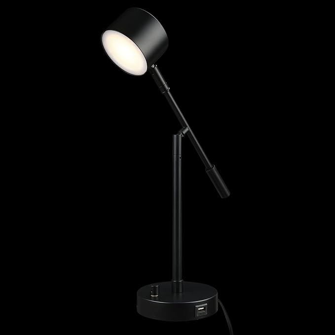 Globe Electric 52271 Aristocrat 16" Integrated LED Swing Arm Desk Lamp, Matte Black, Dimmable On/Off Rotary Switch at Base, 2.1A USB Port - LeafyLoom