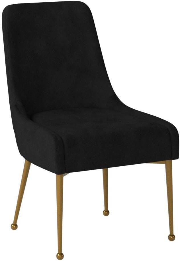 Meridian Furniture Owen Collection Modern | Contemporary Velvet Upholstered Dining Chair with Polished Gold Legs, Set of 2, 24" W x 21" D x 34.5" H, Black - LeafyLoom