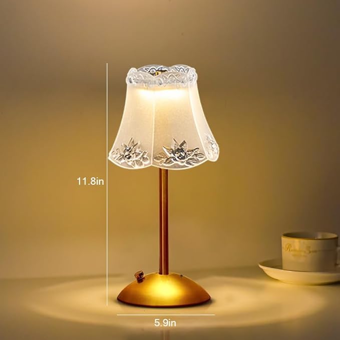 Portable Crystal Table Lamp,Cordless Metal Vintage Desk Lamp,3 Color Touch Control Rechargeable Lamp,3-Levels Brightness Room Decor Desk Lamp,Living Room,Kitchen,Dining Room Lamp (Gold-1) - LeafyLoom