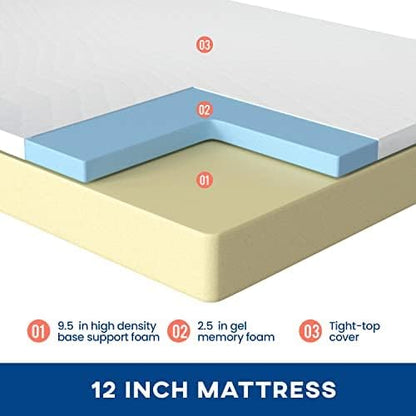 Twin Mattress 12 inch Gel Memory Foam Mattress Medium Firm Mattresses for Cool Sleep Relieving Pressure Relief CertiPUR-US Certified Mattress in a Box - LeafyLoom