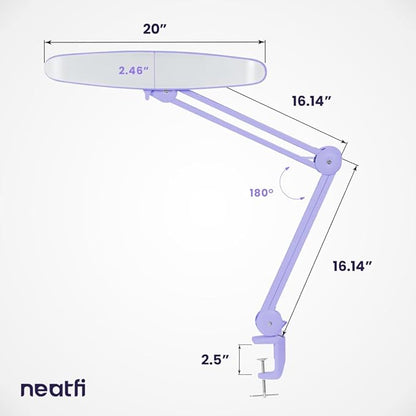 Neatfi XL 2,200 Lumens LED Task Lamp, 24W Super Bright Desk Lamp, 117 Pcs SMD LED, 4 Level Brightness, Dimmable, Task LED Light for Home, Office, Workbench (Non-CCT, Lavender) - LeafyLoom