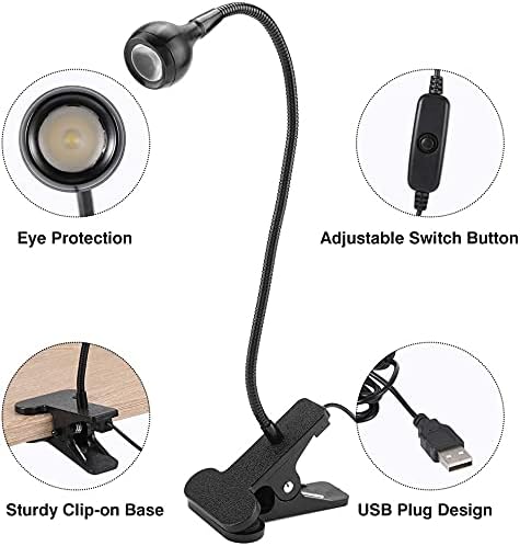 LED Desk Lamp, Ymiko USB Clip-on Reading Lights Eye Protection Book Clamp Light, 360 ° Flexible Gooseneck Clamp Lamp for Home Study Reading Kid's Room(Black) - LeafyLoom