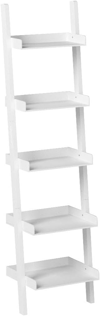 Kiera Grace Providence Hadfield 5 Tier Ladder Shelf Leaning Bookshelf Storage Rack for Home, Office, 18" x 67", White - LeafyLoom