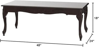 Roundhill Furniture Traditional Ornate Detailing Wood Coffee Table, Dark Cherry - LeafyLoom