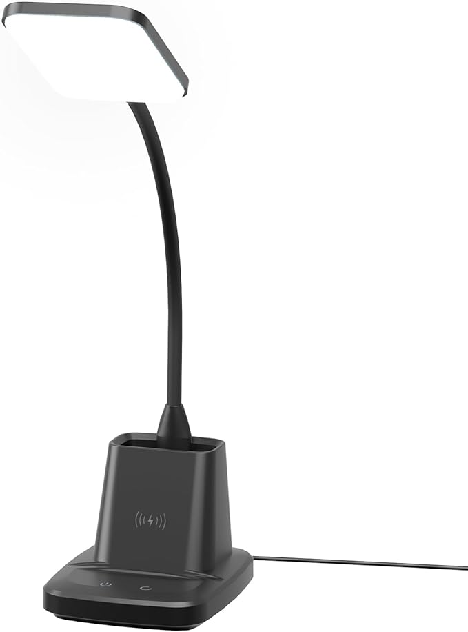 Sailstar Desk Lamp, LED Desk Lamps for Home Office, Wireless Charger Small Desk Lamp with Pen Holder, 3 Color Modes, Dimmable, CRI 85, 800 LM, Study Lamp for College Dorm Room, Adapter Included, Black - LeafyLoom