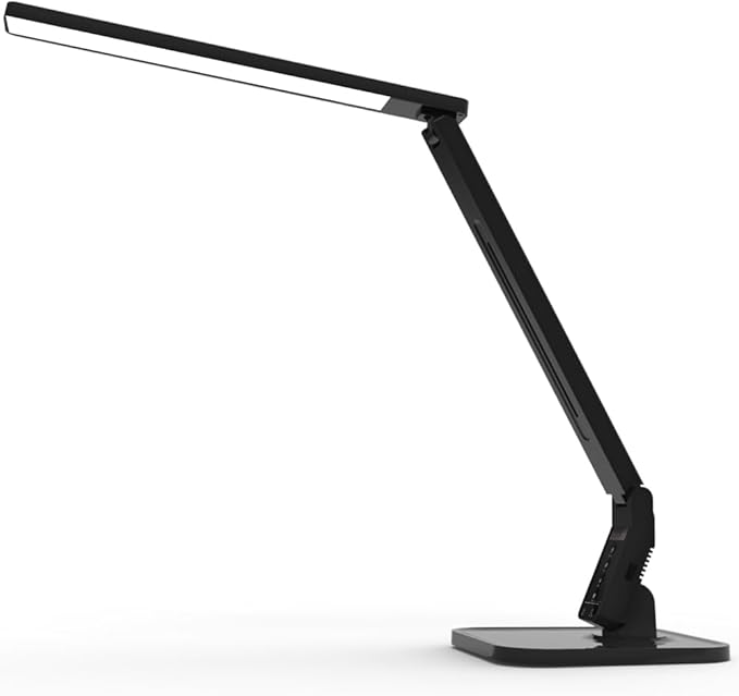 Desk Lamp, LED Dimmable Reading Light with Adjustable Lighting 5 Brightness Levels, 4 Light Colors and USB Charging Port Table Lamp (Piano Black) - LeafyLoom