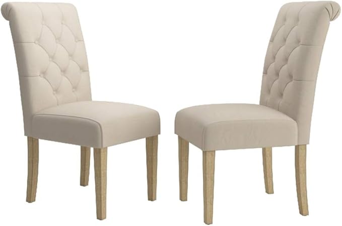 Roundhill Furniture Habit Solid Wood Tufted Parsons Dining Chair (Set of 2), Tan - LeafyLoom