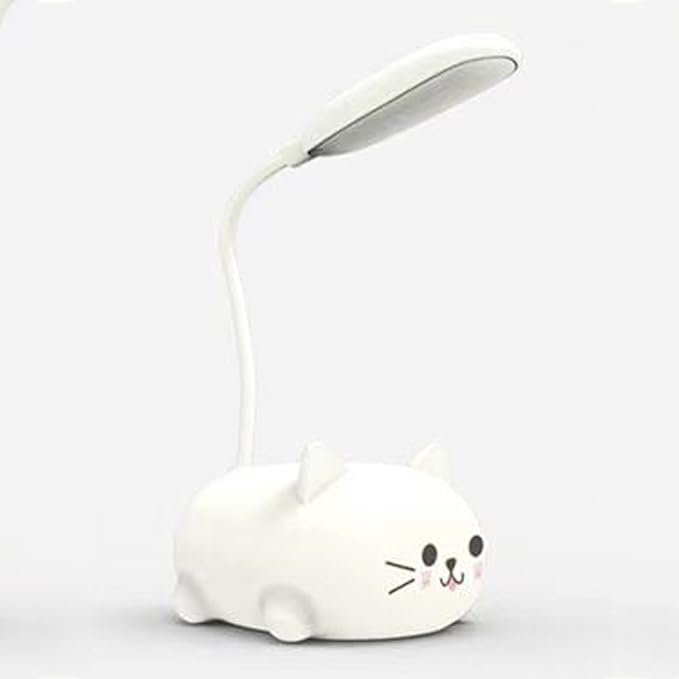 LED Kids Lamp, Mini Cat Table Lamp, Portable LED Night Light, Cute Desk Lamp, Foldable USB Rechargeable Reading Light Children's Bedroom (White) - LeafyLoom