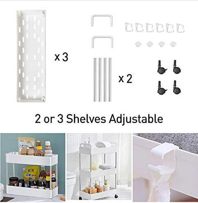 SOLEJAZZ Slim Storage Cart, 4 Tier Bathroom Organizer Mobile Shelving Unit, Rolling Utility Cart Slide Out Organizer for Kitchen, Bathroom, Laundry, Narrow Places, White - LeafyLoom