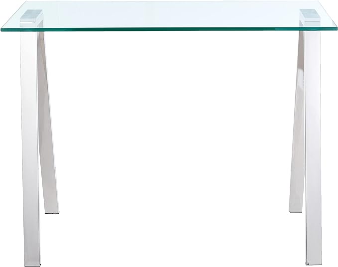 Cortesi Home Trixie Glass Top Desk/Console Table with Stainless Steel Frame, 40" - LeafyLoom