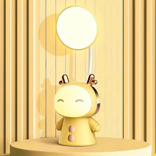 Cute Cartoon Kids Desk Lamp with Night Light - 360° Goose Neck LED Flexible Reading Light for Bedroom - Children Bedside Study Table Lamp (Yellow Fawn) - LeafyLoom