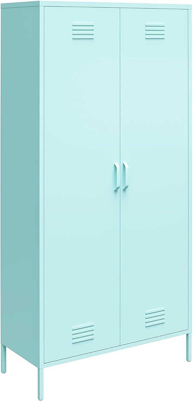 Novogratz Cache Tall 2 Door Metal Locker Cabinet, Mint - LeafyLoom