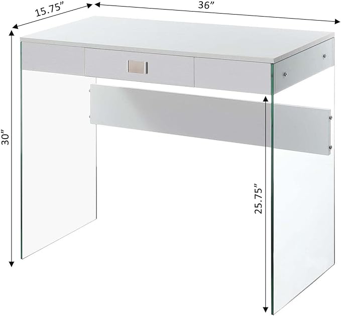 Convenience Concepts SoHo 1 Drawer Glass 36 inch Desk, White - LeafyLoom