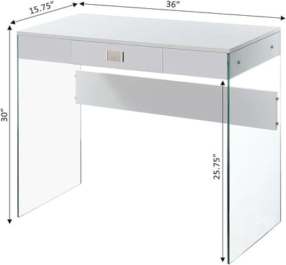 Convenience Concepts SoHo 1 Drawer Glass 36 inch Desk, White - LeafyLoom