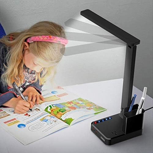 COZOO LED Desk Lamp with 3 USB Charging Ports,1 AC Outlet,2 Pen Holders,3 Color Temperatures 3 Brightness LevelsTouch/Memory/Timer Function,10W Eye Protection Foldable Reading Light,College Study Lamp - LeafyLoom