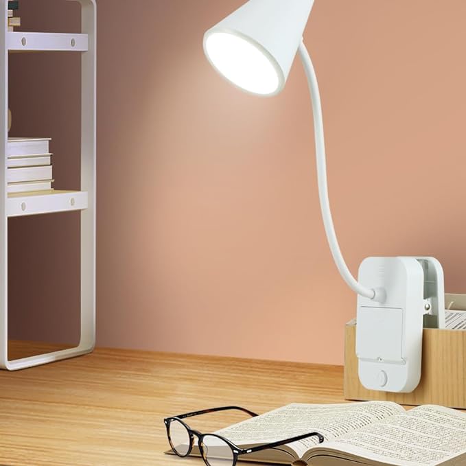 Reading book light,Led desk lamp,White,Desk lamp with USB charging port,Standing, clip-on,Battery and USB dual-use,360° rotating hose,Eye-care desk light,Small and cute desk lamp,Clip on Office lamp - LeafyLoom