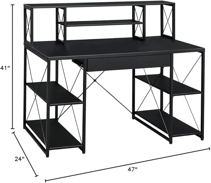 Acme Amiel Wooden 1-Drawer Writing Desk with Small Hutch in Black - LeafyLoom