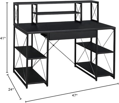 Acme Amiel Wooden 1-Drawer Writing Desk with Small Hutch in Black - LeafyLoom