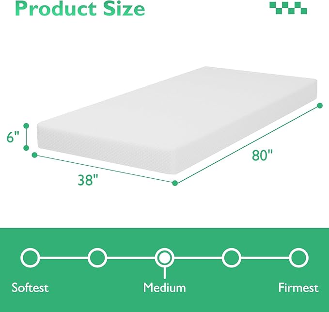 FDW Twin XL Mattress 6 inch Gel Memory Foam Mattress Medium Firm Mattresses for Cool Sleep Relieving Pressure Relief CertiPUR-US Certified Mattress in a Box - LeafyLoom