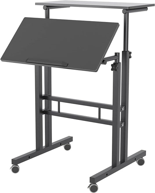 sogesfurniture Mobile Standing Desk Laptop Workstation on Wheels, Adjustable Computer Desk for Standing or Sitting, Black 101-BK - LeafyLoom