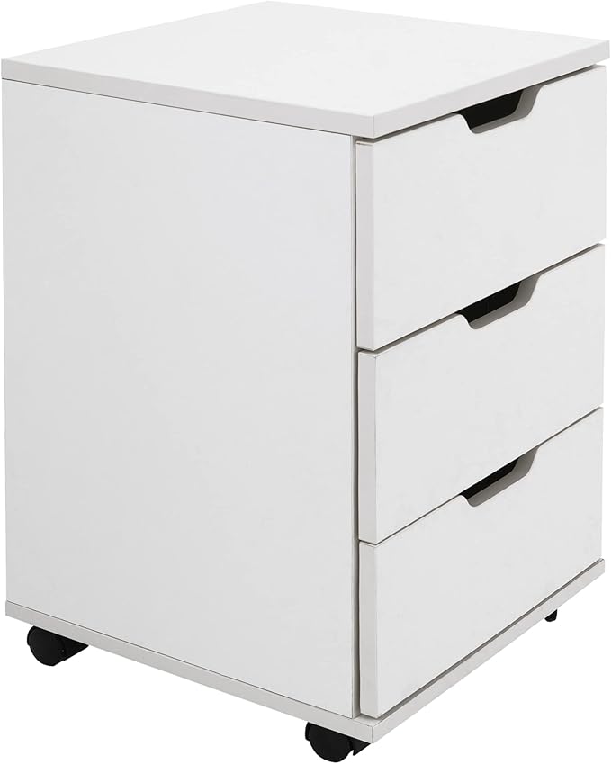 Farini 3-Drawer Vertical Filing Cabinet Rolling Wood Mobile File Cabinets Under Desk for Home Office with Casters (White, Fully Assembled) - LeafyLoom