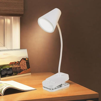 Reading book light,Led desk lamp,White,Desk lamp with USB charging port,Standing, clip-on,Battery and USB dual-use,360° rotating hose,Eye-care desk light,Small and cute desk lamp,Clip on Office lamp - LeafyLoom