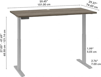 Bush Business Furniture M6S6030MHSK Move 60 27-Inch -48-Inch Adjustable Desk, Modern Hickory/Cool Gray Metallic - LeafyLoom