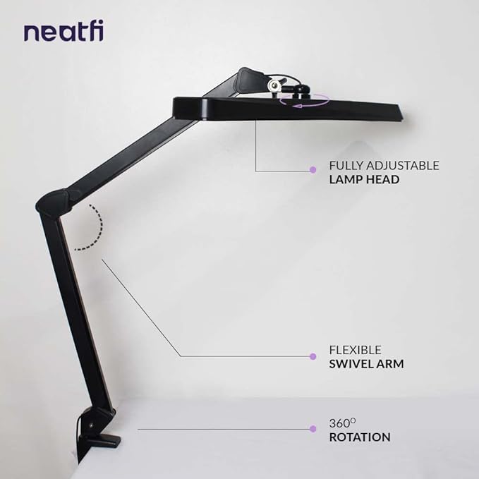 Neatfi (New Model) XL 2,500 Lumens LED Task Lamp with Clamp, 3 Light Modes, 3000-6000K Correlated Color Temperature, 30W Super Bright Desk Lamp, Dimmable, 162 Pcs SMD LED (CCT, Black) - LeafyLoom