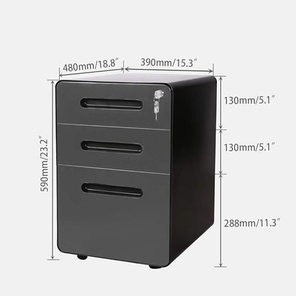 ApexDesk 3-Drawer Vertical Metal Mobile File Cabinet with Locking Keys - Charcoal Panel/Black Body - LeafyLoom