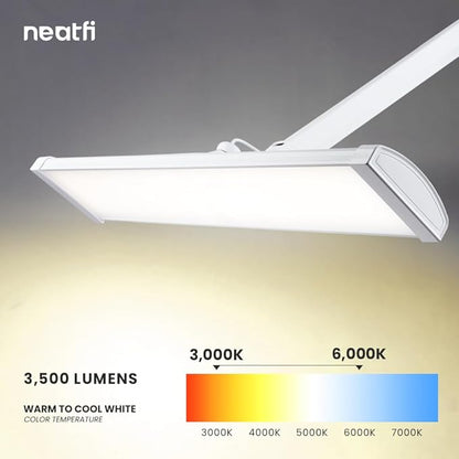 Neatfi Ultra 3,500 Lumen LED Desk Lamp, Color Correlated Temperature, 3 Light Modes, Dimmable, 45W, 26 Inch Wide Metal Shade, 540 SMD LEDs (CCT with Clamp, White) - LeafyLoom