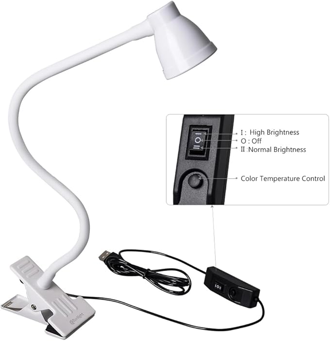 Clip on Reading Light, Clamp Lamp for Desk, 3000-6500K Adjustable Color Temperature, 6 Illumination Modes, 10 Led Beads(White) - LeafyLoom