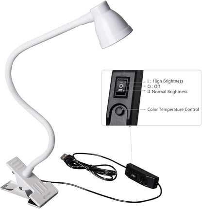 Clip on Reading Light, Clamp Lamp for Desk, 3000-6500K Adjustable Color Temperature, 6 Illumination Modes, 10 Led Beads(White) - LeafyLoom