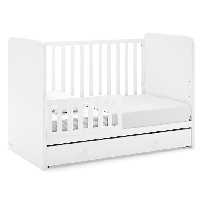 Delta Children babyGap Graham 4-in-1 Convertible Crib with Storage Drawer + Brannan Bear Bookcase with Bins + Brannan Bear Wall Shelf with 4 Hooks, Bianca White (Bundle) - LeafyLoom