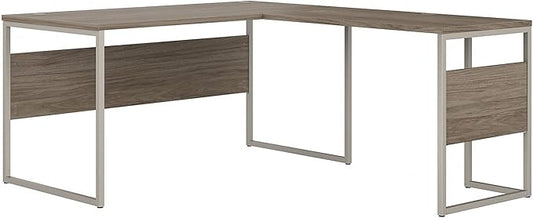 Bush Business Furniture Hybrid 60-inch W L-Shaped Table Desk with Metal Legs, Modern Hickory (HYB027MH) - LeafyLoom