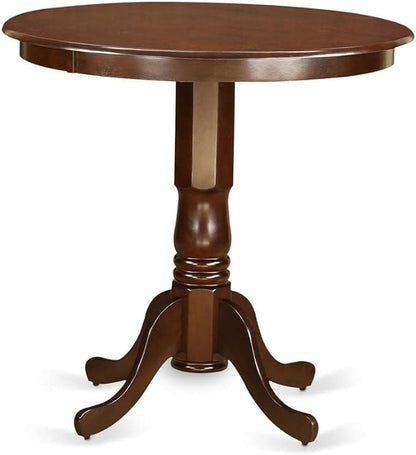 East West Furniture JACH3-MAH-C 3 Piece Counter Height Dining Set Contains a Round Dining Room Table with Pedestal and 2 Linen Fabric Upholstered Chairs, 36x36 Inch, Mahogany - LeafyLoom