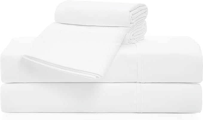 UGG 13579 Alahna Cali King Bed Sheets and Pillowcases 4-Piece Set Luxury Machine Washable Deep Pockets Wrinkle-Resistant Breathable Cozy Comfort Silky Cooling Sheets, California King, White - LeafyLoom