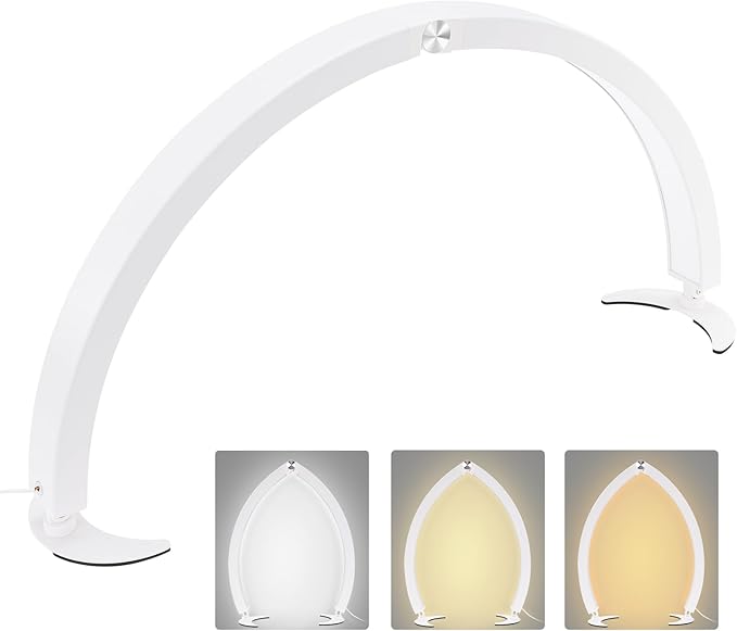 Half Moon Light for Desk, 28.7" Foldable Arch LED Nail Tech Lamp with 7 Color Modes, 10-Level Brightness for Professional Manicure Salon, Tattoo, Eyelash Extensions, Reading- White - LeafyLoom