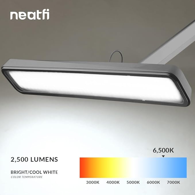 Neatfi XL 2,500 Lumens LED Task Lamp, 30W Super Bright Desk Lamp with Clamp, 162 Pcs SMD LED, Eye-Caring LED Lamp (Non-CCT, Silver) - LeafyLoom