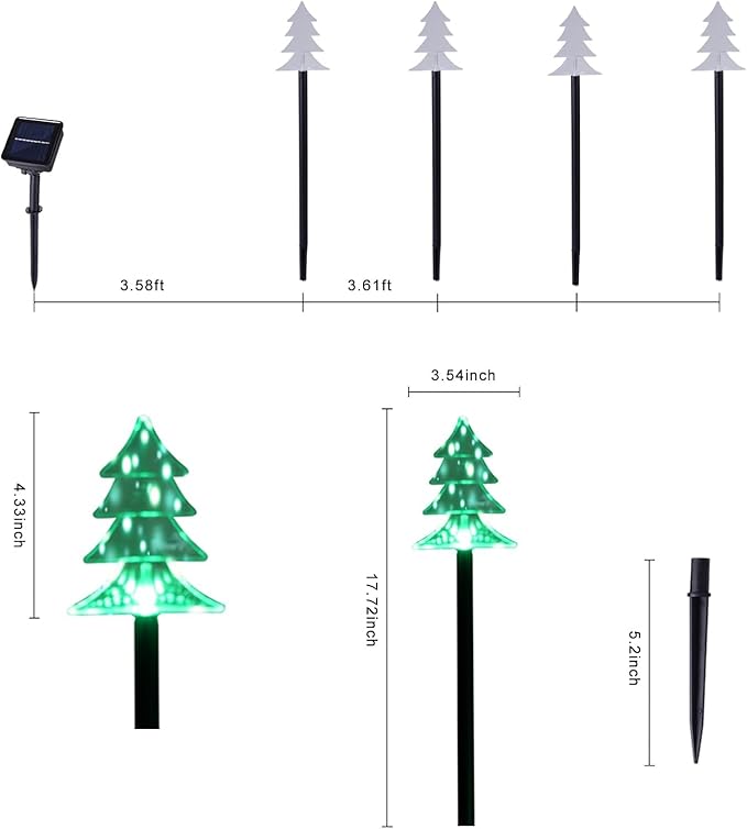 ILLUMINEW Christmas Solar Pathway Lights, Set of 5 Waterproof Landscape Christmas Lights, Stake Christmas Decorations, LED Lights for Yard Lawn Patio Walkway Decor (5PCS-Green-Tree) ILLUMINEW