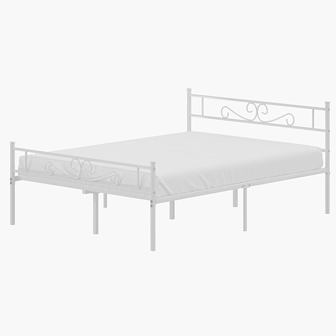 VECELO Full Size Bed Frame with Headboard, 14 Inch Metal Platform Mattress Foundation, No Boxing Spring Needed, Squeak Resistant, Easy Assembly, White - LeafyLoom