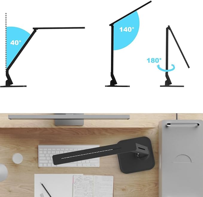 Desk Lamp, LED Dimmable Reading Light with Adjustable Lighting 5 Brightness Levels, 4 Light Colors and USB Charging Port Table Lamp (Piano Black) - LeafyLoom