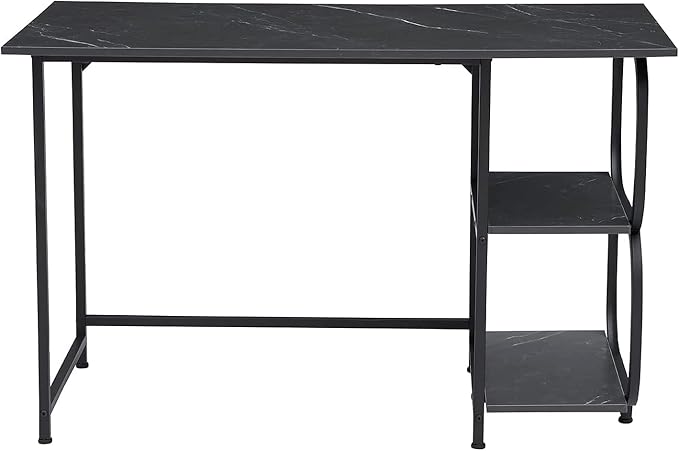 Anivia Gaming Computer Desk, Small Home Office Desk with 2 Storage Shelves, 47" Writing Desks Industrial Simple Style Wood Table Metal Frame for PC Laptop Notebook（Black） (47-B) - LeafyLoom