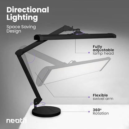 Neatfi Ultra 3,500 Lumen LED Desk Lamp, Color Correlated Temperature, 3 Light Modes, Dimmable, 45W, 26 Inch Wide Metal Shade, 540 SMD LEDs (CCT with Base, Black) - LeafyLoom