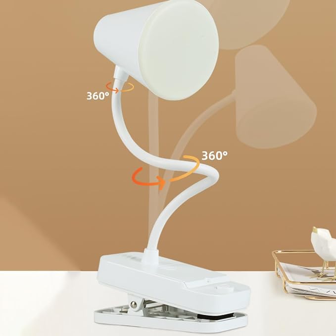 Reading book light,Led desk lamp,White,Desk lamp with USB charging port,Standing, clip-on,Battery and USB dual-use,360° rotating hose,Eye-care desk light,Small and cute desk lamp,Clip on Office lamp - LeafyLoom